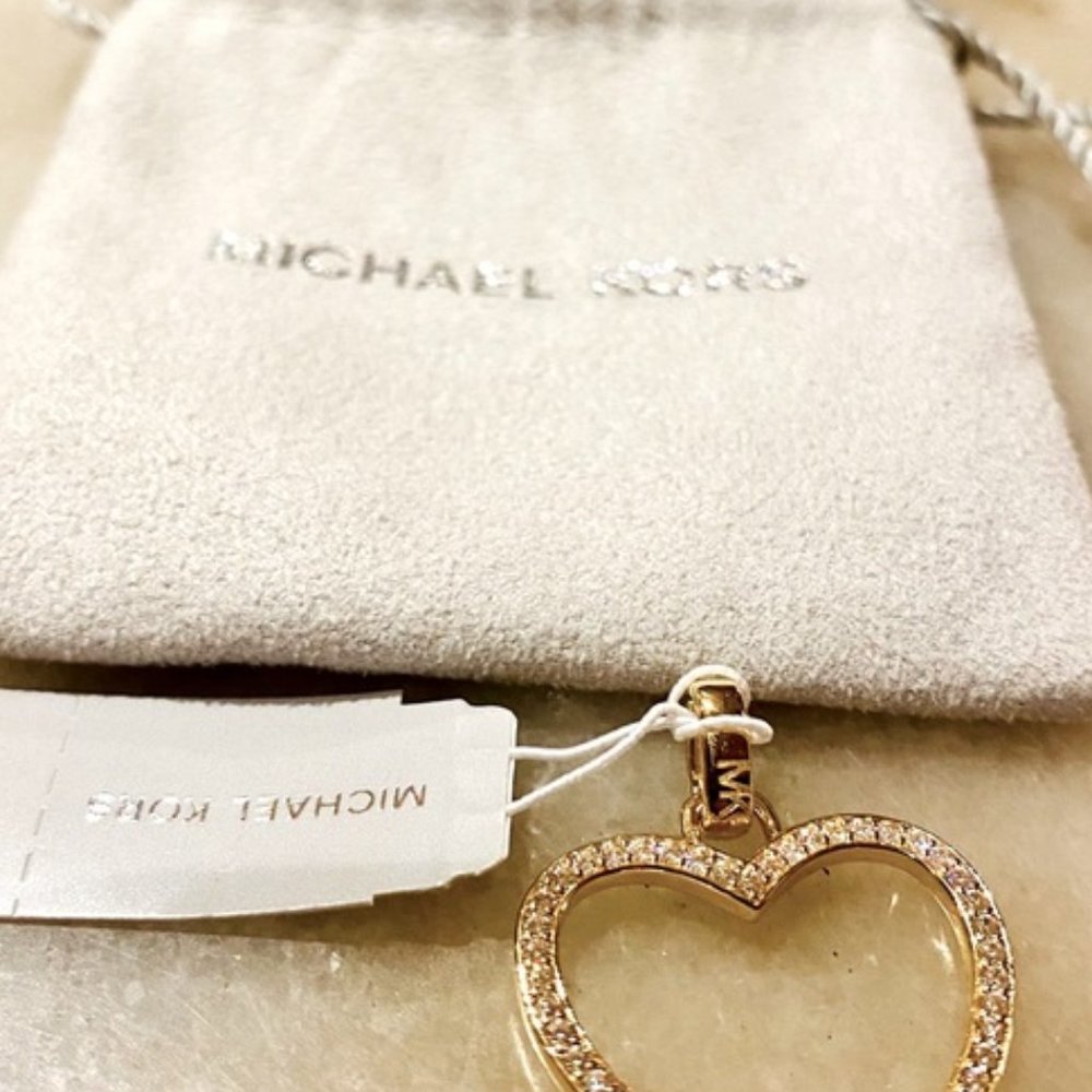 🎁 NWT! MICHAEL KORS 14K Gold Pavé Heart Charm - Picture 5 of 6